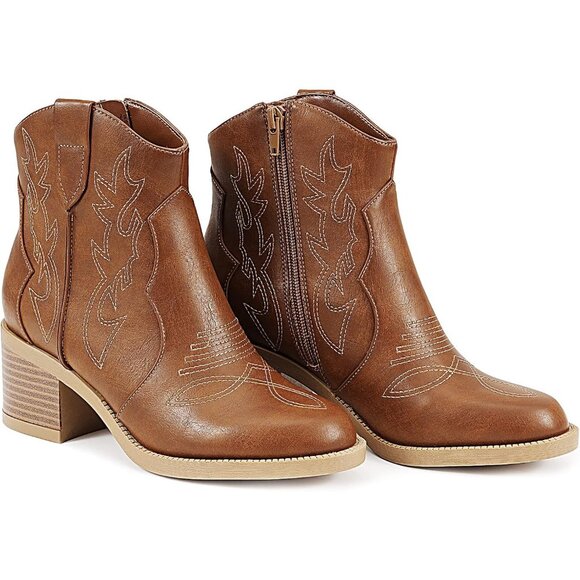 Pizz Annu Cowgirl Round Ankle Boots  Women Size (6X10) Browen - Picture 2 of 6